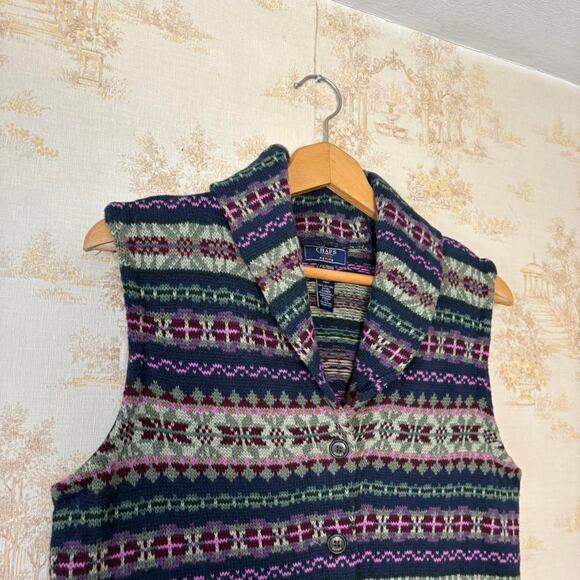 Vintage 90s Chaps Fair Isle Sweater Vest Womens Petite XL Fits M Cabincore - Picture 4 of 6